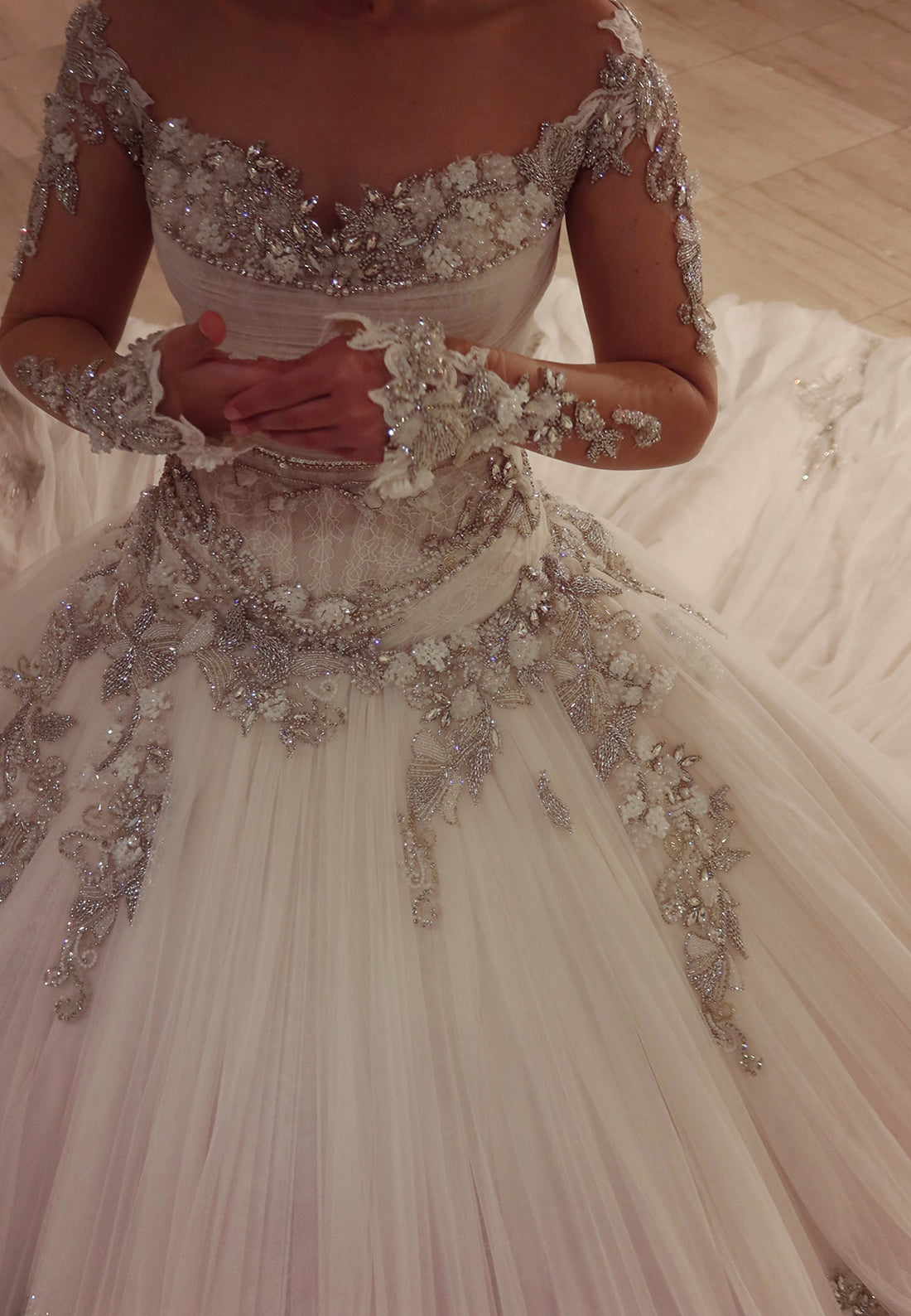 Pleated Tulle Ball Gown Wedding Dress