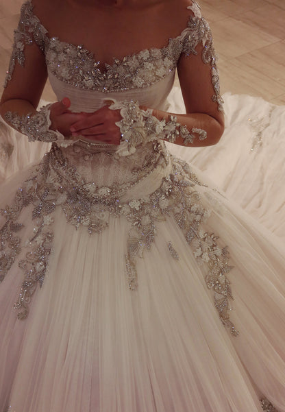 Pleated Tulle Ball Gown Wedding Dress