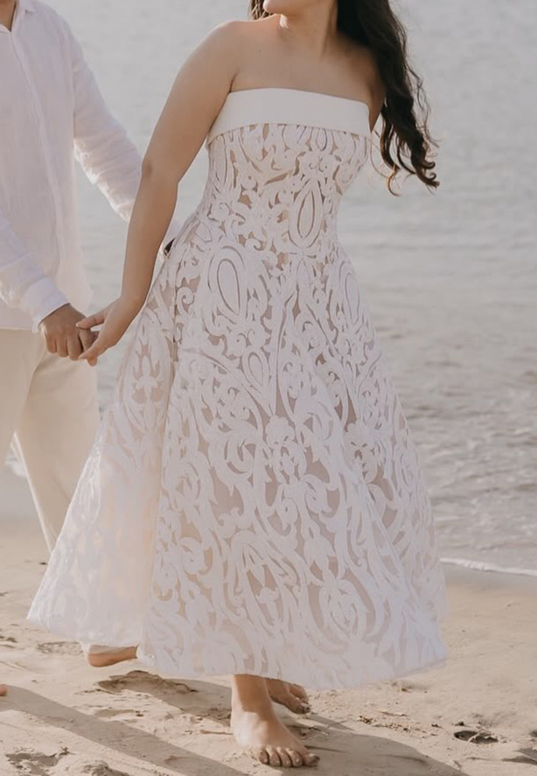 Strapless Lace Tea-Length A-Line Dress
