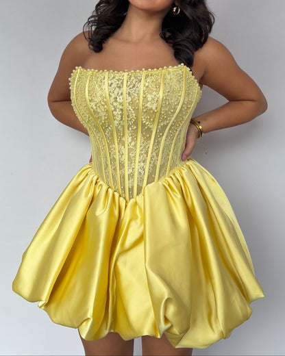 Strapless Corset Mini Dress with Bubble Skirt