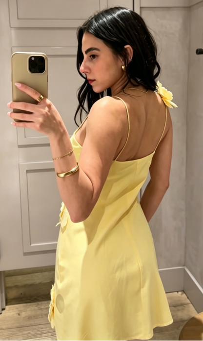 3D Floral Appliqué Spaghetti Strap Mini Dress