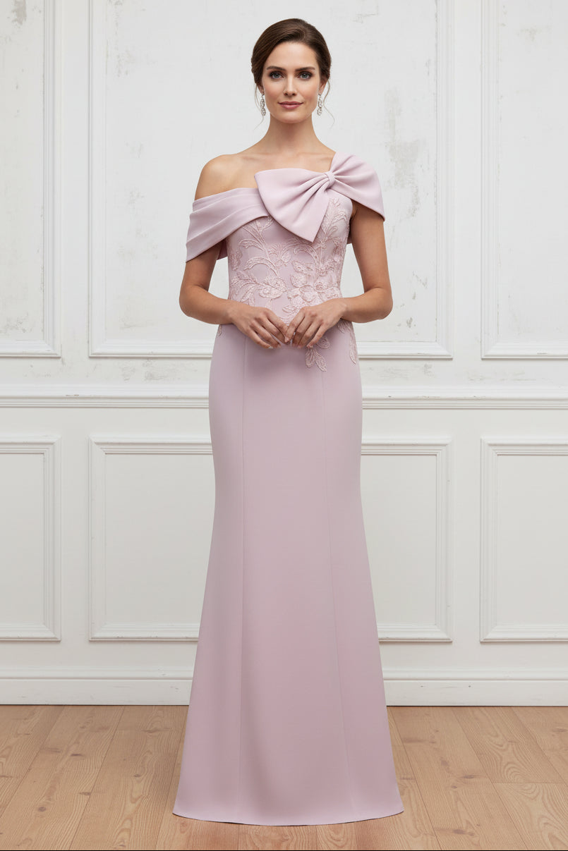 Asymmetrical Bow Lace Applique Evening Gown