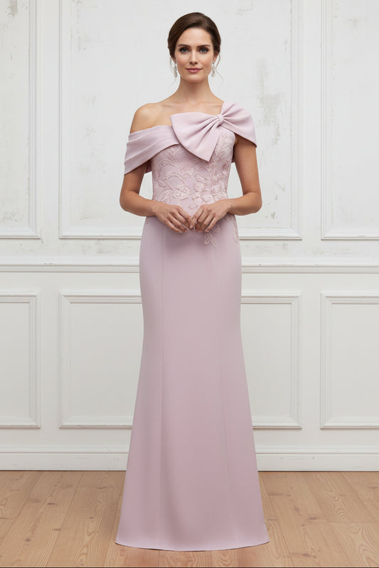 Asymmetrical Bow Lace Applique Evening Gown