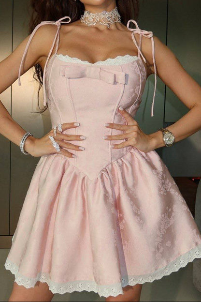 Jacquard Corset Mini Dress with Tie Straps