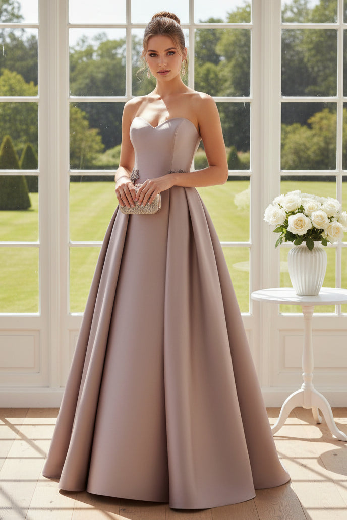 Strapless Sweetheart Satin Gown with Overskirt