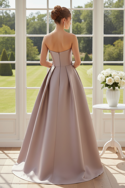 Strapless Sweetheart Satin Gown with Overskirt