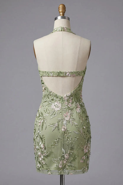 Floral Embroidered Halter Corset Mini Dress