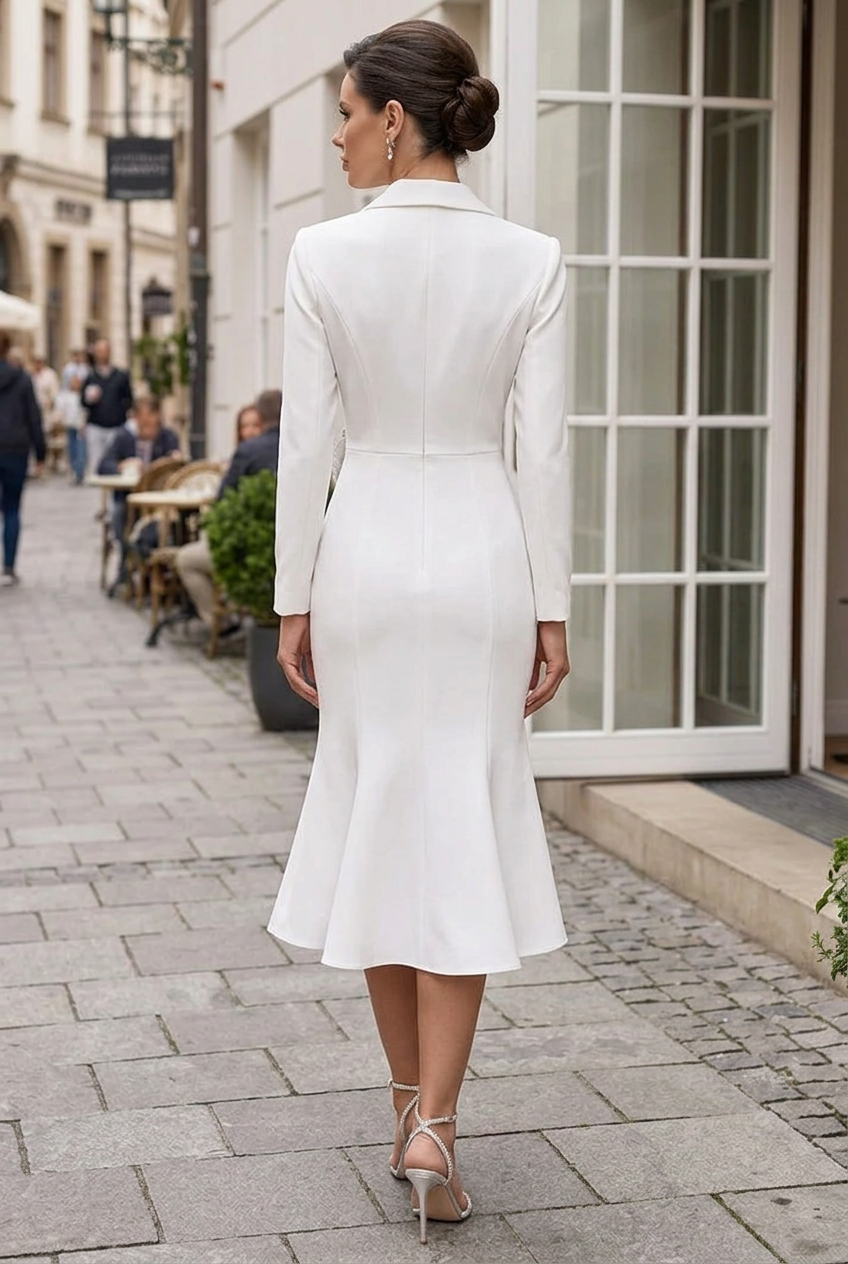 Lapel Neck Midi Dress with Slit & Floral Detail