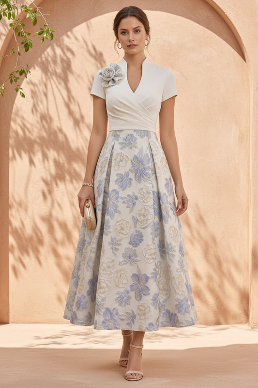 Mock Two-Piece Jacquard A-Line Midi Dress