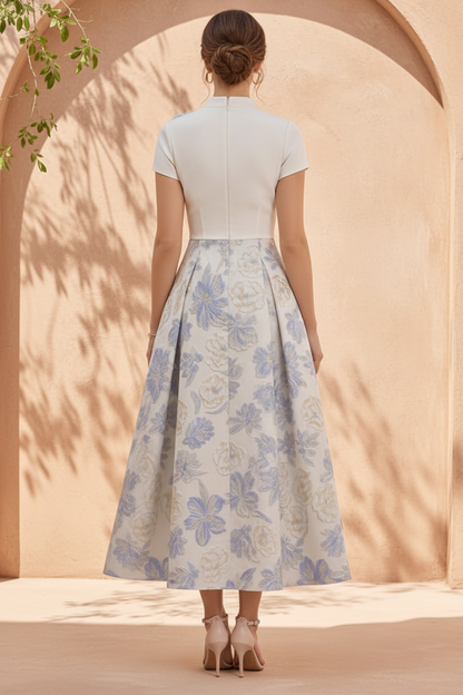 Mock Two-Piece Jacquard A-Line Midi Dress