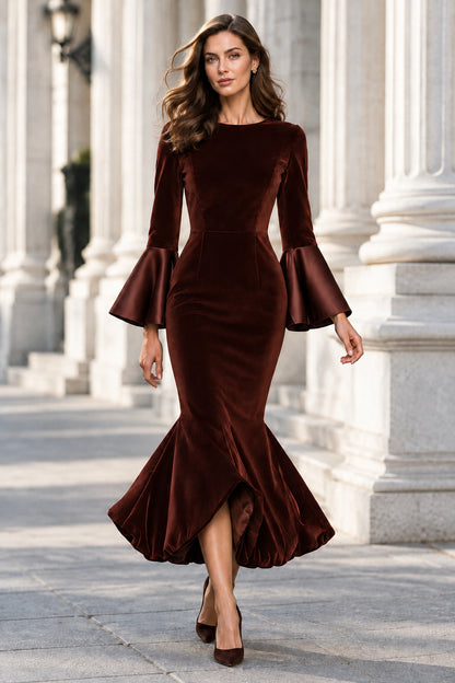 Trumpet Midi Dress with Bell Sleeves