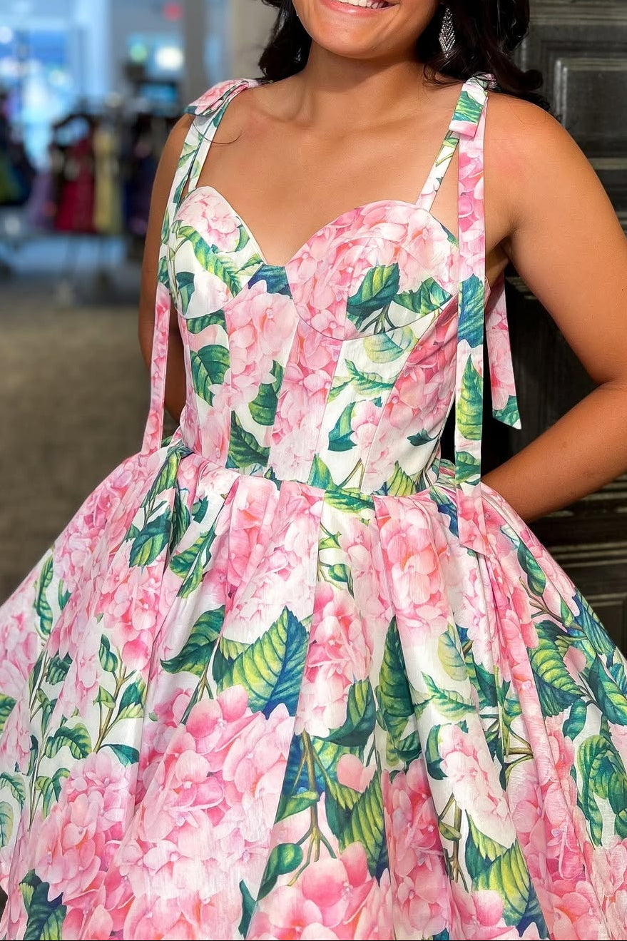 Floral Sweetheart Corset Mini Dress with Tie Straps