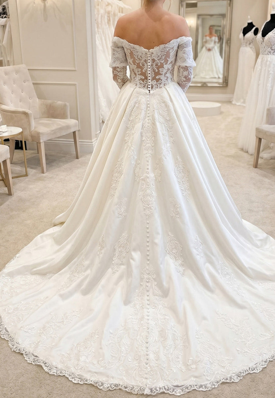 Off-the-Shoulder Lace Ball Gown Wedding Dress