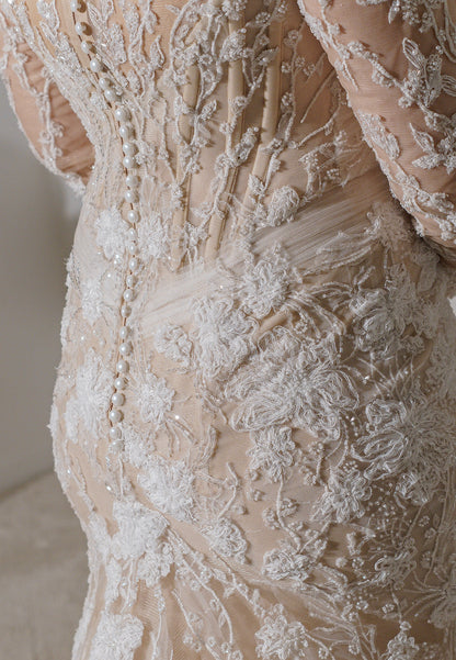 High Neck Lace Long Sleeve Wedding Dress