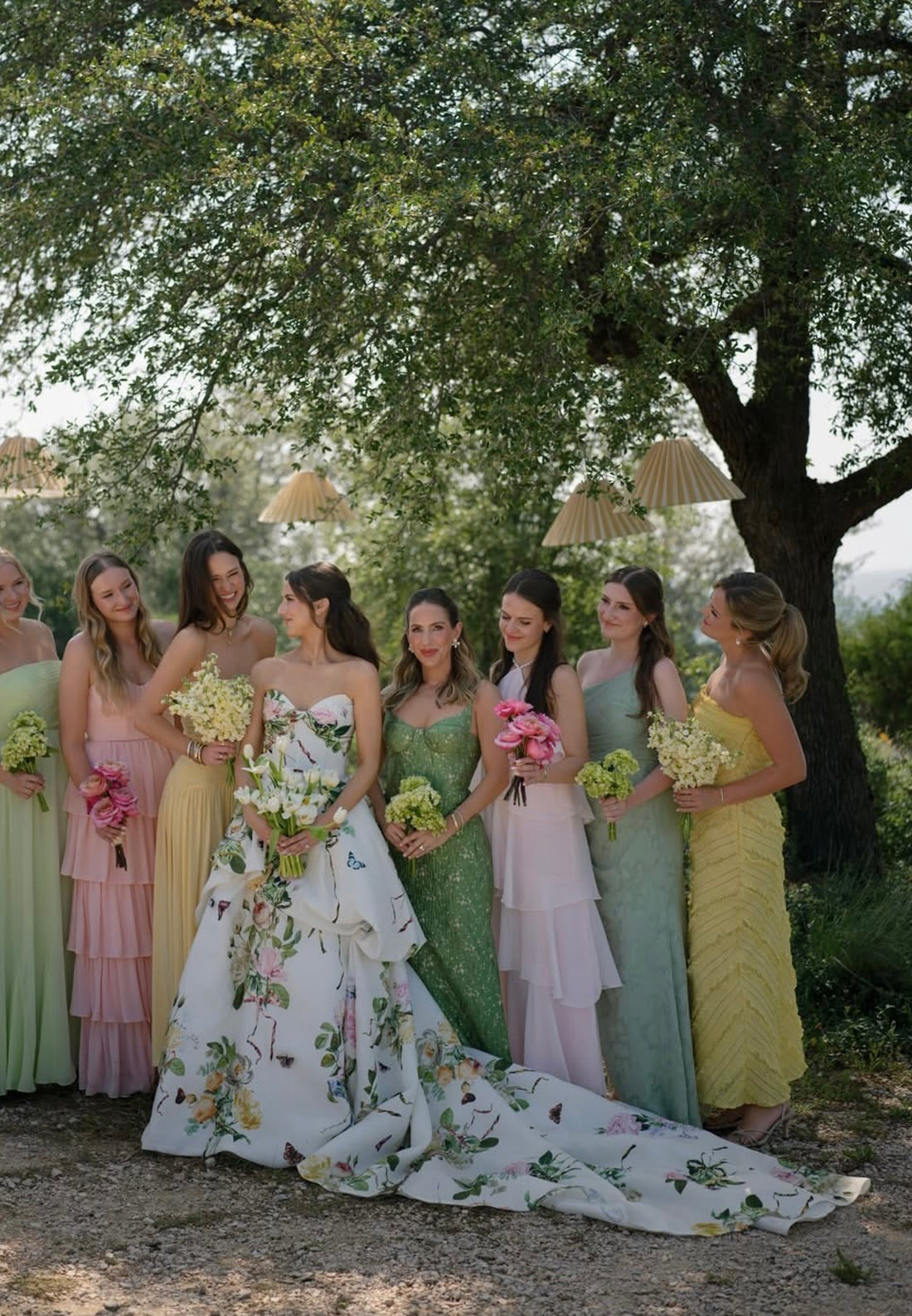 Floral Strapless Ball Gown with Draped Skirt