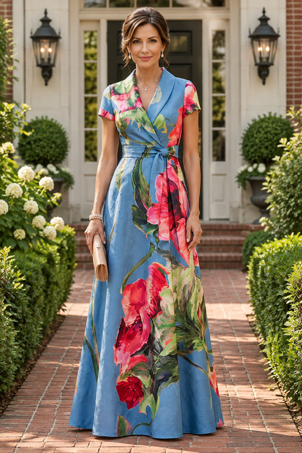 Floral Wrap A-Line Maxi Dress with Collar