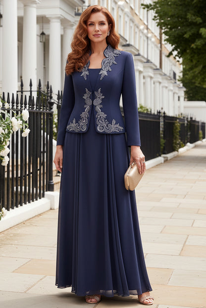 Embroidered Jacket and Pleated Maxi Dress Set