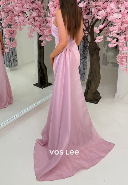 Strapless Evening Gown with Contrast Side Drape