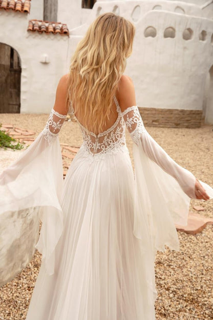 Lace Applique A-Line Dress with Dramatic Bell Sleeves