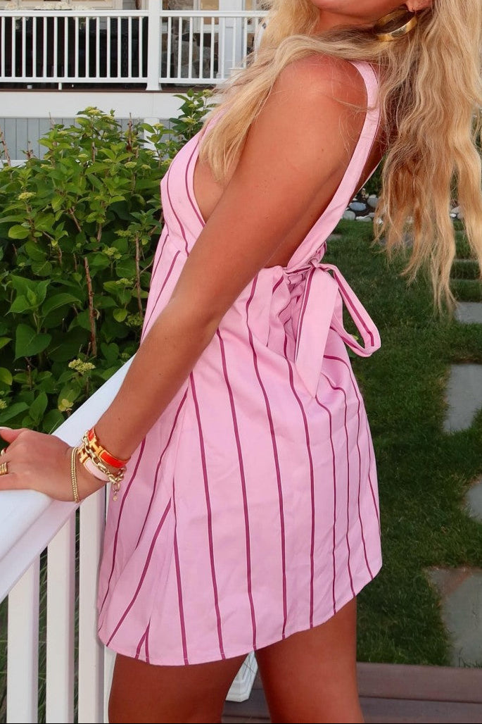 Striped Halter Mini Dress with Keyhole Cutout