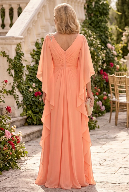 Flutter Sleeve V-Neck Maxi Dress with Cascade Detail