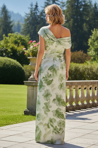 Asymmetrical One Shoulder Ruched Floral Maxi Dress
