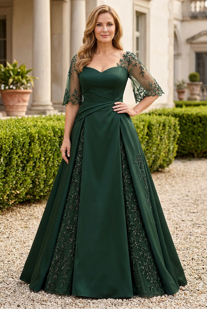 A-Line Gown with Sheer Flutter Sleeves