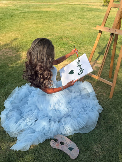 Ruched Halter Tiered Ruffle Tulle Gown