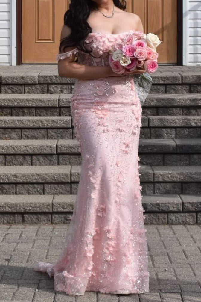 Floral Sequin Corset Formal Gown