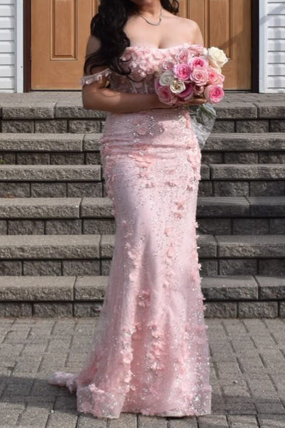 Floral Sequin Corset Formal Gown