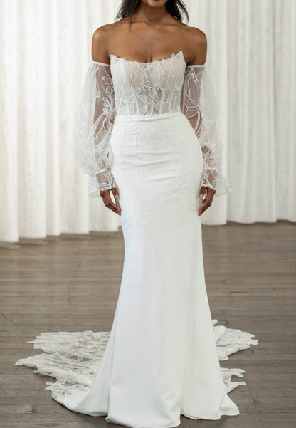 Embroidered Corset Off-Shoulder Wedding Dress