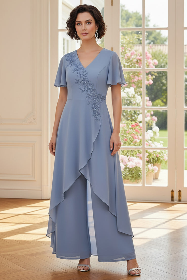 Embroidered Chiffon Jumpsuit with Overlay Skirt