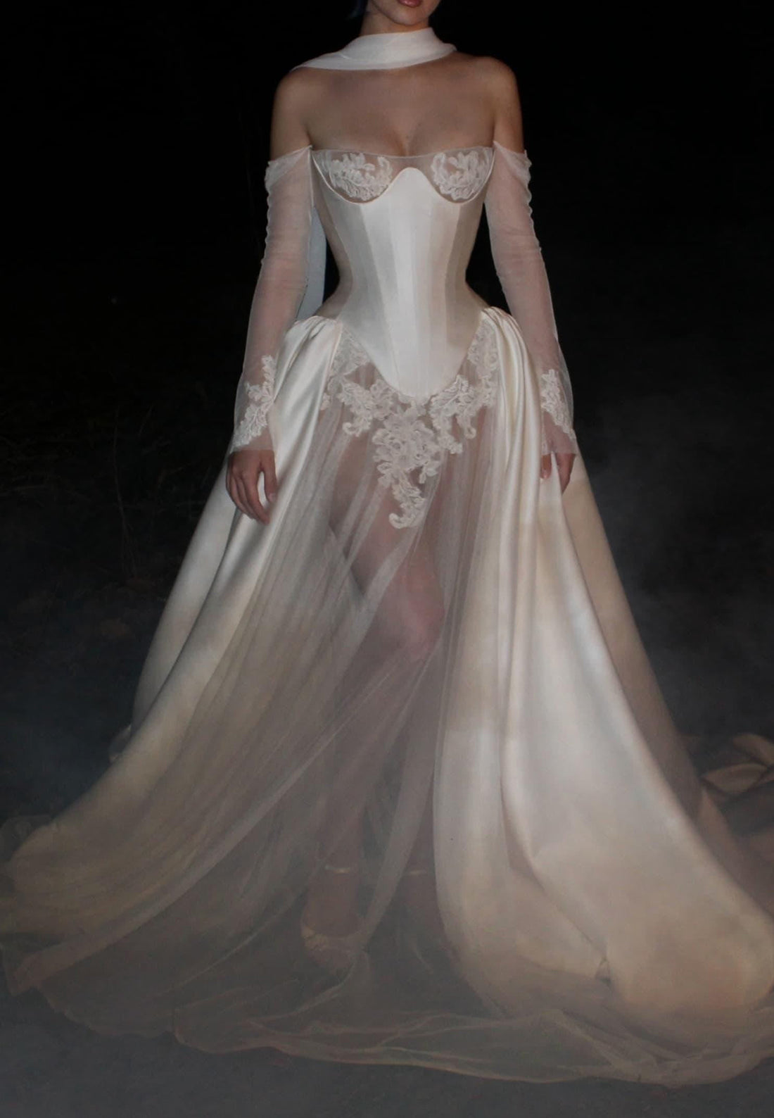 Corset Wedding Gown with Sheer Tulle Front