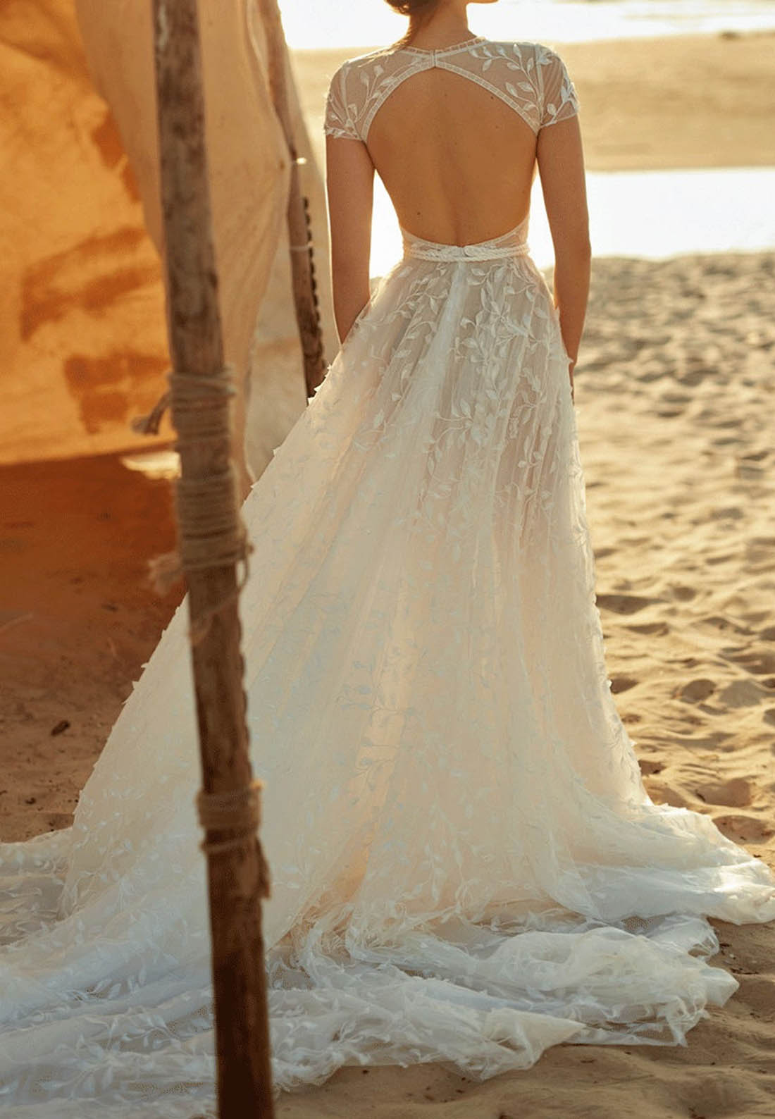 Ruched Chiffon Bridal Gown with Cape Sleeves