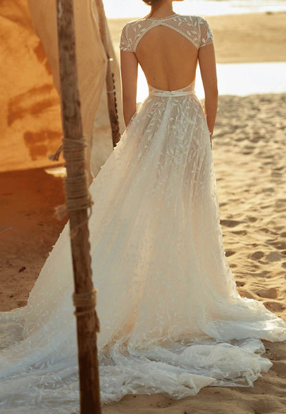 Ruched Chiffon Bridal Gown with Cape Sleeves