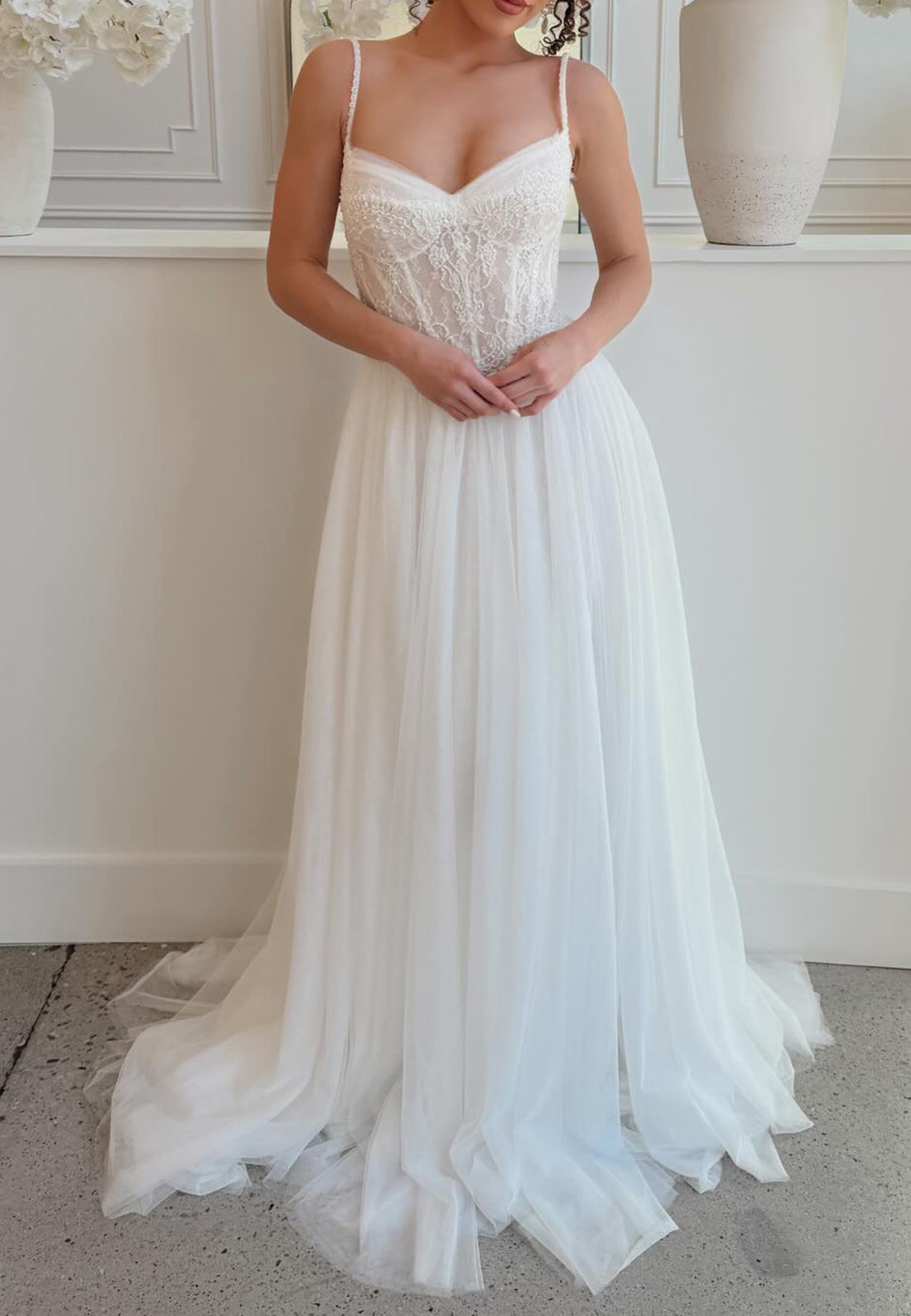 Beaded Corset Lace Tulle A-Line Wedding Dress