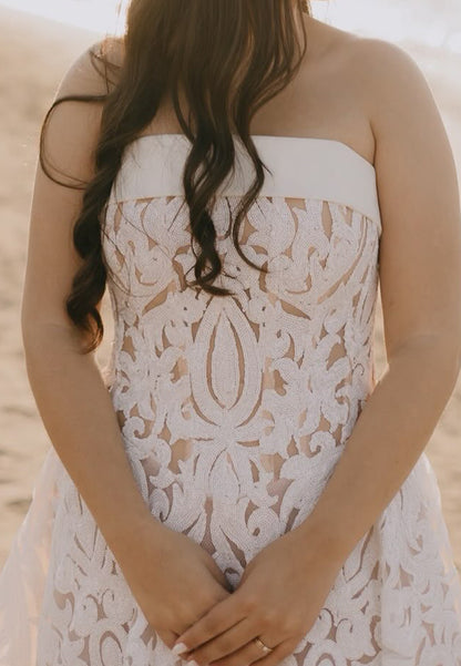 Strapless Lace Tea-Length A-Line Dress