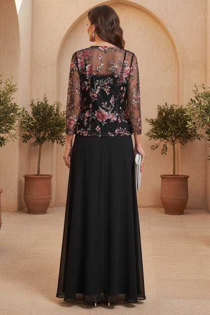Chiffon Pantsuit with Embroidered Jacket Set