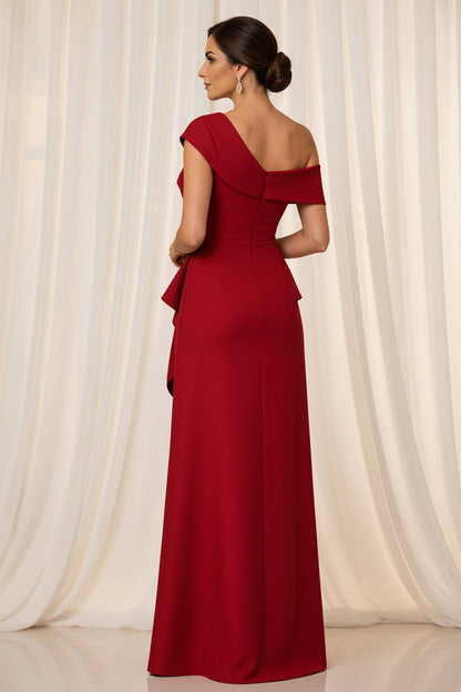 One Shoulder Peplum Gown with High Slit