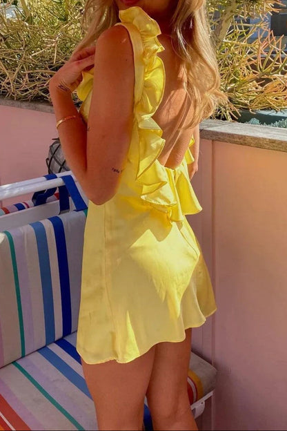 Ruffle-Trim Mini Dress with Open Back