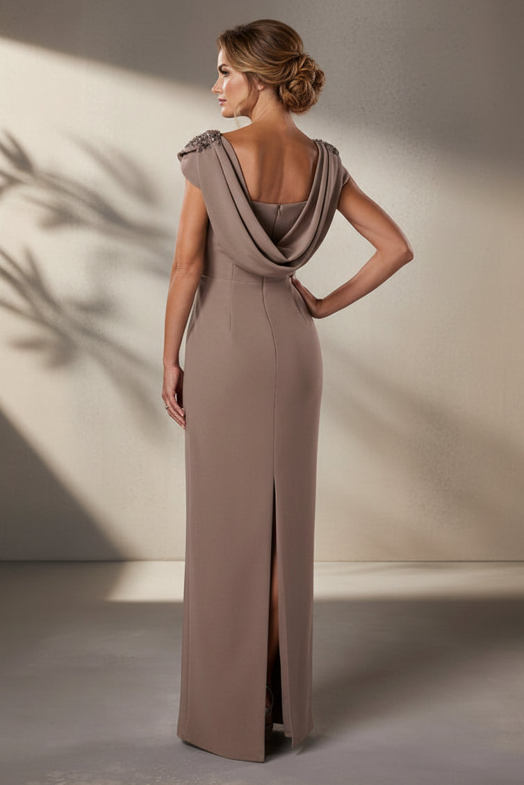 Beaded Bateau Column Evening Gown