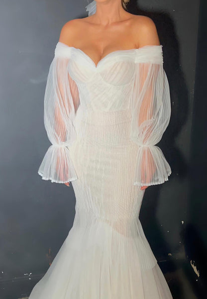Off-the-Shoulder Mermaid Wedding Dress with Long Sleeves