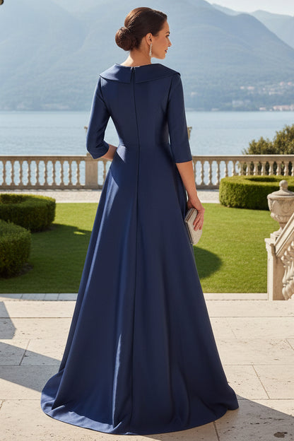 Collared Satin Evening Gown with Sequin Skirt