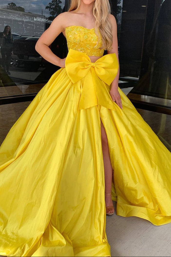 Strapless Two-Piece Ball Gown with Bow Detail