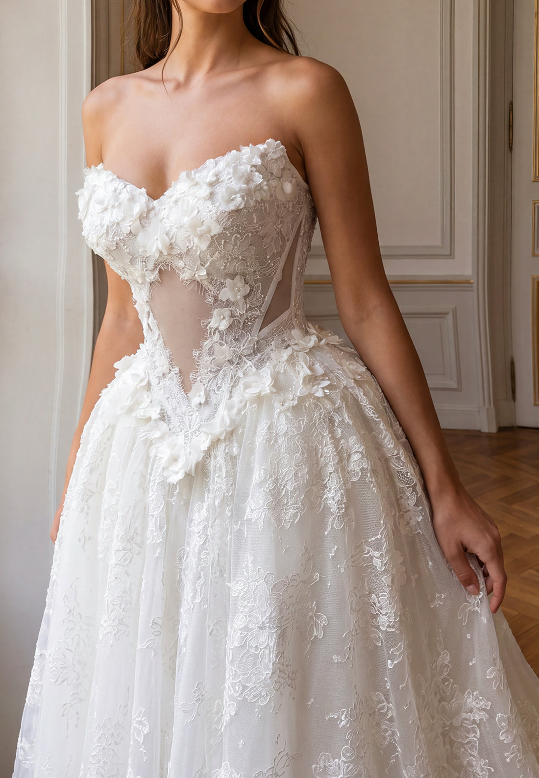 Floral Lace Ball Gown Wedding Dress with Corset