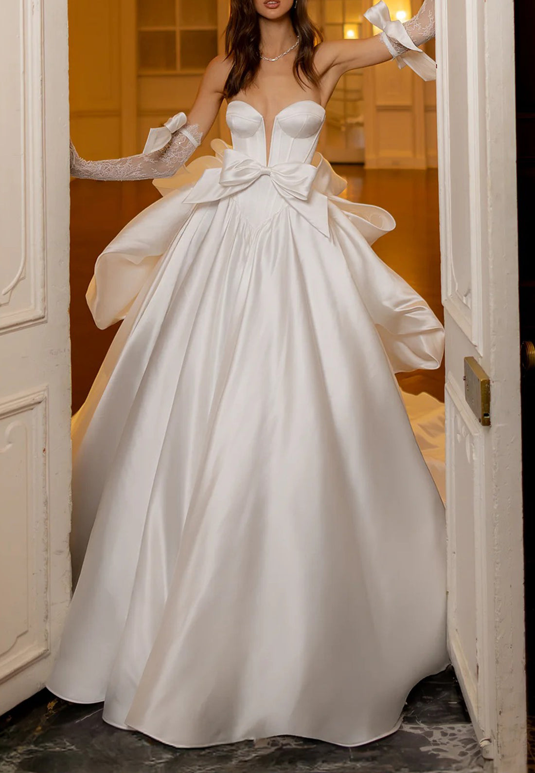 Satin Ball Gown Wedding Dress with Bow
