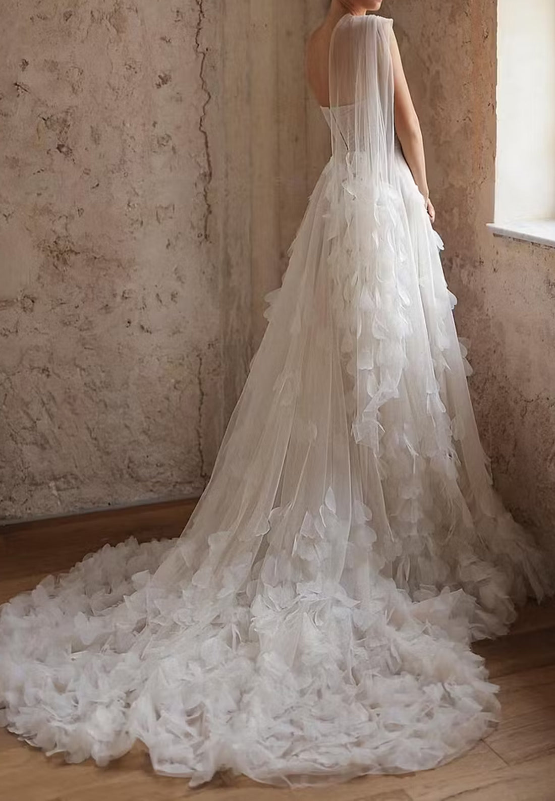 One-Shoulder Petal Tulle A-Line Wedding Dress