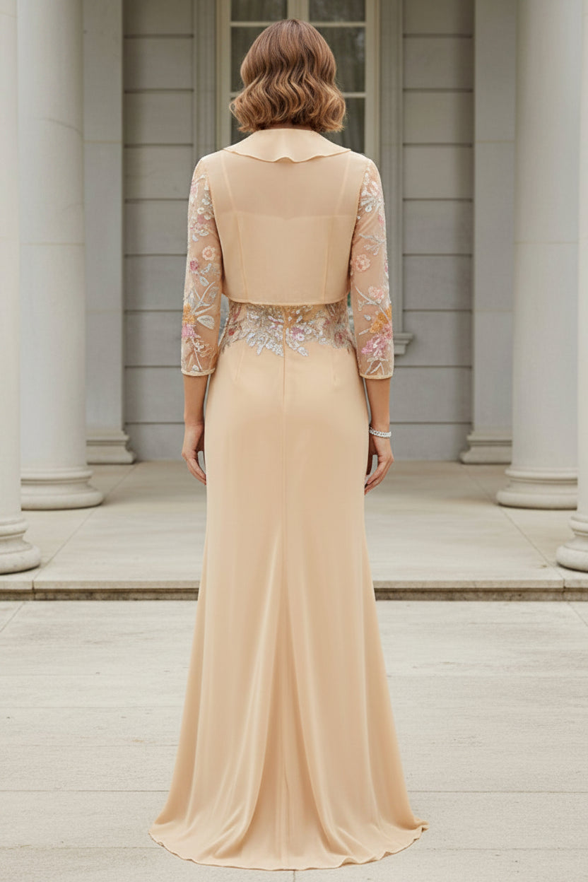 Embroidered Square Neck Dress with Sheer Jacket