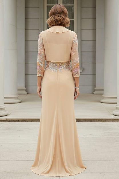 Embroidered Square Neck Dress with Sheer Jacket
