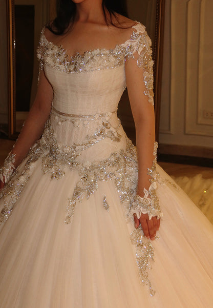 Pleated Tulle Ball Gown Wedding Dress